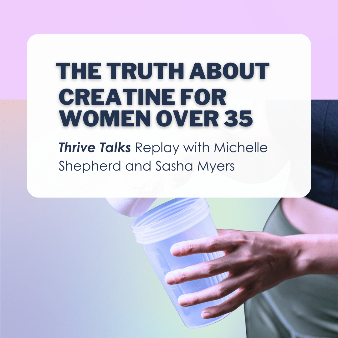 Woman holding shaker bottle with creatine powder and water with text the truth about creatine for women over 35
