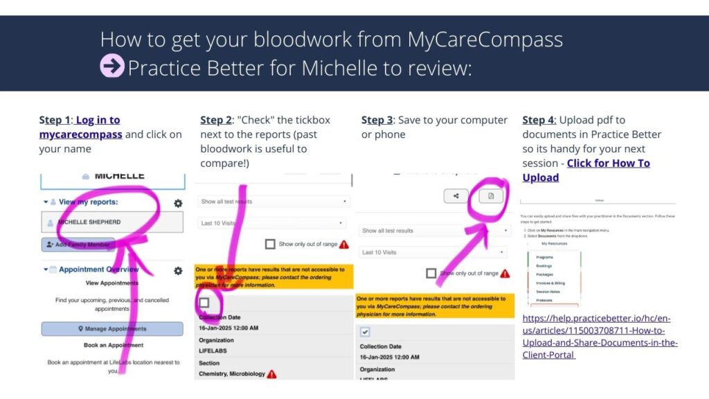 How to download bloodwork from carecompass lifelabs bc Screenshots of how to download lifelabs carecompass bloodwork in bc